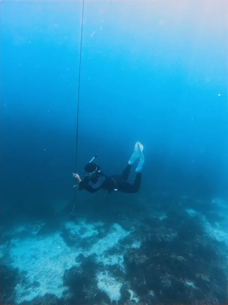 프리다이빙 바다 슈트 핀 자세