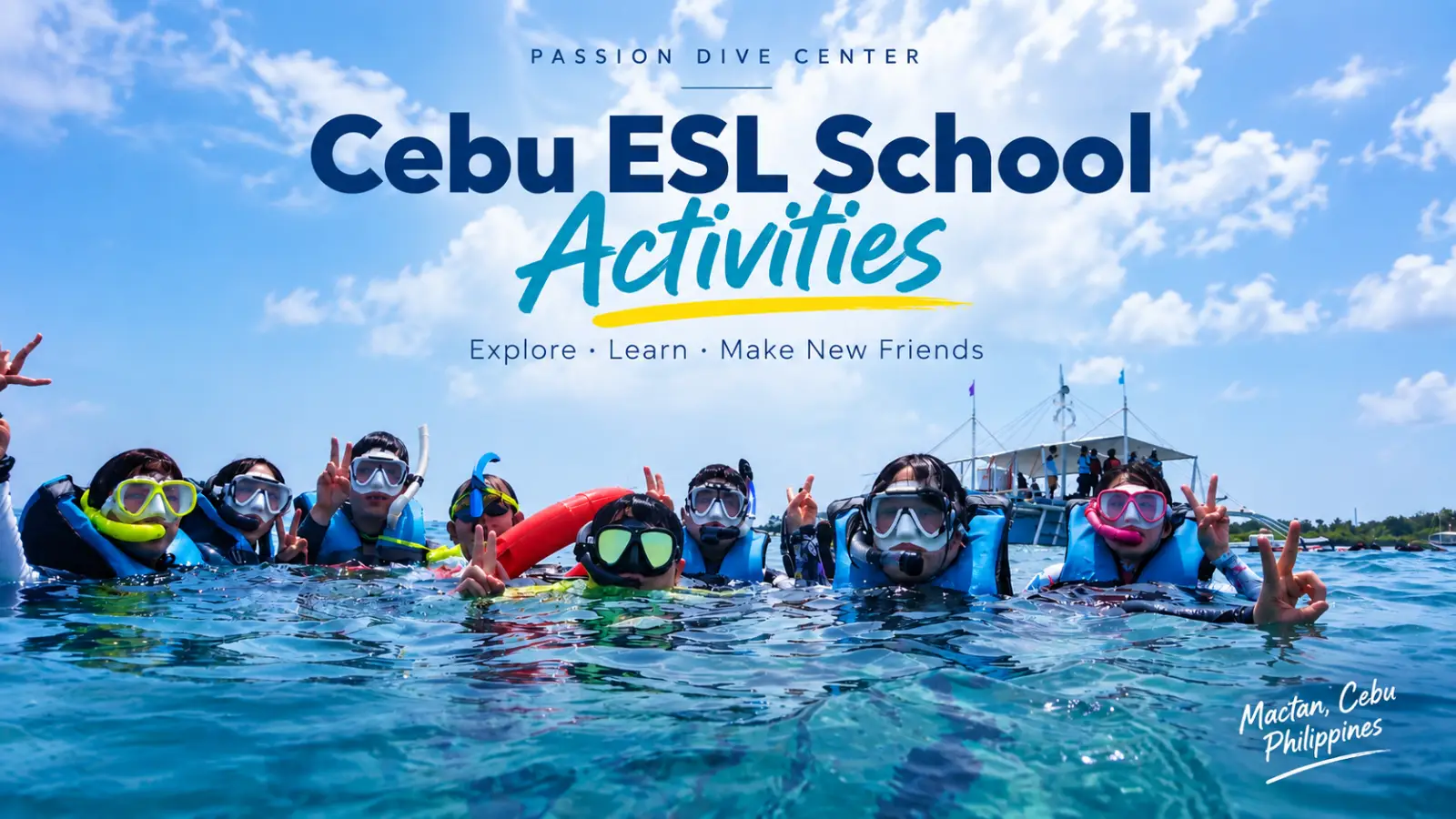 ESL students enjoying a snorkeling activity with Passion Dive Center in Mactan, Cebu