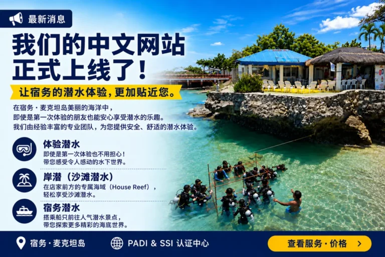Passion Dive Center 中文网站正式上线，提供宿务麦克坦岛体验潜水、岸潜及船潜服务。
